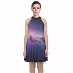 Cosmic Dreamscape Print (ai) Black Backgrond Velvet Halter Neckline Dress 