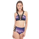 Cosmic Dreamscape Print (ai) Black Backgrond Cage Up Bikini Set