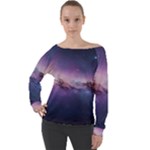 Cosmic Dreamscape Print (ai) Black Backgrond Off Shoulder Long Sleeve Velour Top