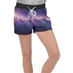 Cosmic Dreamscape Print (ai) Black Backgrond Women s Velour Lounge Shorts