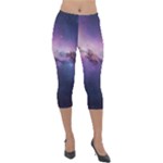 Cosmic Dreamscape Print (ai) Black Backgrond Lightweight Velour Capri Leggings 