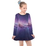 Cosmic Dreamscape Print (ai) Black Backgrond Kids  Long Sleeve Dress