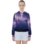 Cosmic Dreamscape Print (ai) Black Backgrond Women s Tie Up Sweat