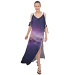 Cosmic Dreamscape Print (ai) Black Backgrond Maxi Chiffon Cover Up Dress