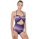 Cosmic Dreamscape Print (ai) Black Backgrond Scallop Top Cut Out Swimsuit