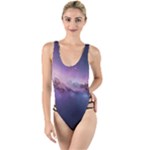 Cosmic Dreamscape Print (ai) Black Backgrond High Leg Strappy Swimsuit