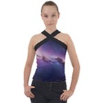 Cosmic Dreamscape Print (ai) Black Backgrond Cross Neck Velour Top