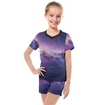 Cosmic Dreamscape Print (ai) Black Backgrond Kids  Mesh T-Shirt and Shorts Set