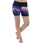 Cosmic Dreamscape Print (ai) Black Backgrond Lightweight Velour Yoga Shorts