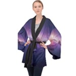 Cosmic Dreamscape Print (ai) Black Backgrond Long Sleeve Velvet Kimono 