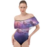 Cosmic Dreamscape Print (ai) Black Backgrond Off Shoulder Velour Bodysuit 