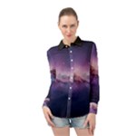 Cosmic Dreamscape Print (ai) Black Backgrond Long Sleeve Chiffon Shirt