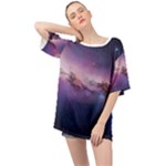 Cosmic Dreamscape Print (ai) Black Backgrond Oversized Chiffon Top