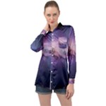 Cosmic Dreamscape Print (ai) Black Backgrond Long Sleeve Satin Shirt