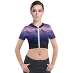 Cosmic Dreamscape Print (ai) Black Backgrond Short Sleeve Cropped Jacket