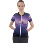 Cosmic Dreamscape Print (ai) Black Backgrond Short Sleeve Zip Up Jacket