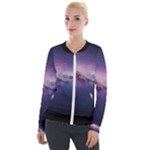 Cosmic Dreamscape Print (ai) Black Backgrond Velvet Zip Up Jacket