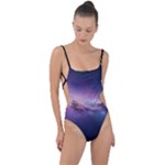 Cosmic Dreamscape Print (ai) Black Backgrond Tie Strap One Piece Swimsuit