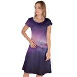 Cosmic Dreamscape Print (ai) Black Backgrond Classic Short Sleeve Dress