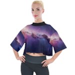 Cosmic Dreamscape Print (ai) Black Backgrond Mock Neck T-Shirt