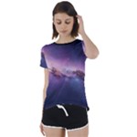 Cosmic Dreamscape Print (ai) Black Backgrond Short Sleeve Open Back T-Shirt