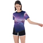 Cosmic Dreamscape Print (ai) Black Backgrond Asymmetrical Short Sleeve Sports T-Shirt