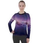 Cosmic Dreamscape Print (ai) Black Backgrond Women s Pique Long Sleeve T-Shirt