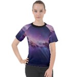 Cosmic Dreamscape Print (ai) Black Backgrond Women s Sport Raglan T-Shirt