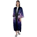 Cosmic Dreamscape Print (ai) Black Backgrond Maxi Satin Kimono