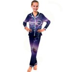 Cosmic Dreamscape Print (ai) Black Backgrond Kids  Satin Long Sleeve Pajamas Set