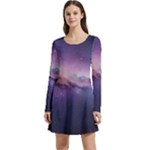 Cosmic Dreamscape Print (ai) Black Backgrond Long Sleeve Velour Skater Dress