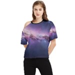 Cosmic Dreamscape Print (ai) Black Backgrond One Shoulder Cut Out T-Shirt