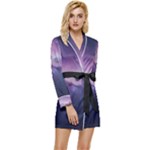 Cosmic Dreamscape Print (ai) Black Backgrond Long Sleeve Satin Robe