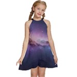 Cosmic Dreamscape Print (ai) Black Backgrond Kids  Halter Collar Waist Tie Chiffon Dress