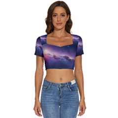 Short Sleeve Square Neckline Crop Top  