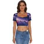 Cosmic Dreamscape Print (ai) Black Backgrond Short Sleeve Square Neckline Crop Top 