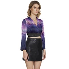 Long Sleeve Tie Back Satin Wrap Top 