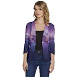 Cosmic Dreamscape Print (ai) Black Backgrond Women s One-Button 3/4 Sleeve Short Jacket