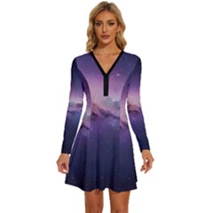 Long Sleeve Deep V Mini Dress  