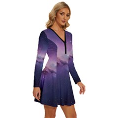 Long Sleeve Deep V Mini Dress  