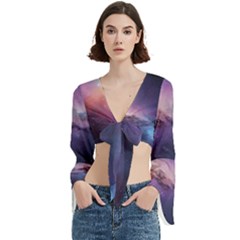 Cosmic Dreamscape Print (ai) Black Backgrond Trumpet Sleeve Cropped Top from ArtsNow.com