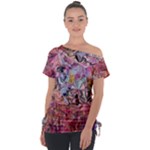 Marbling Blend  Off Shoulder Tie-Up T-Shirt