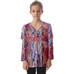 Marbling Blend  Kids  V Neck Casual Top