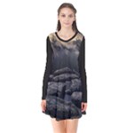 Stellar Dreamscape (AI&Human) Long Sleeve V-neck Flare Dress