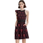 Dark Dominion Print Cocktail Party Halter Sleeveless Dress With Pockets