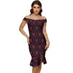 Dark Dominion Print Off Shoulder Ruffle Split Hem Bodycon Dress