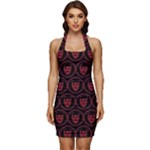 Dark Dominion Print Sleeveless Wide Square Neckline Ruched Bodycon Dress