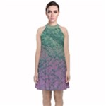 Colorful duotone abstract print Velvet Halter Neckline Dress 