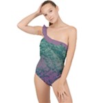 Colorful duotone abstract print Frilly One Shoulder Swimsuit