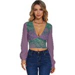 Colorful duotone abstract print Long Sleeve Deep-V Velour Top